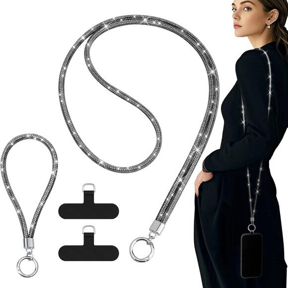 Universal Phone Lanyard Crossbody, Rhinestone Cell Phone Chain Anti-Theft with 1 - Picture 1 of 7